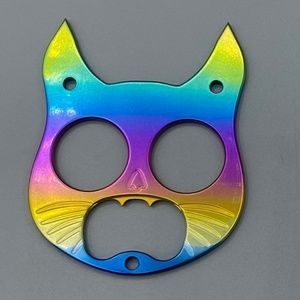 Rainbow Multicolored Cat Keychain EDC Gear Safety Cat Bottle Opener Keychain